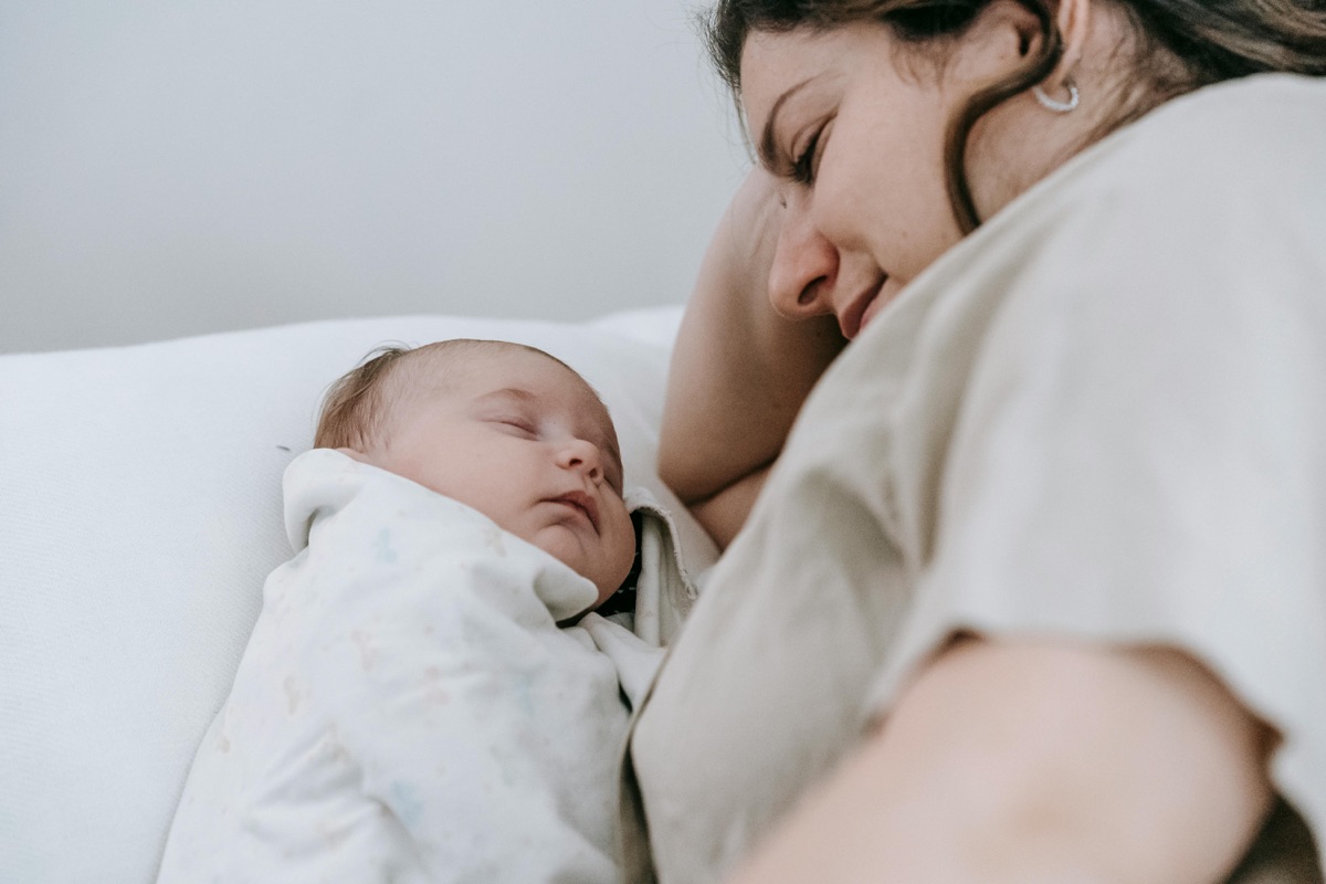 Tired parent at home
