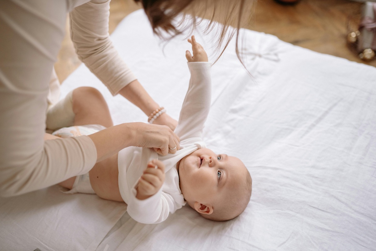 Baby looking up calmly