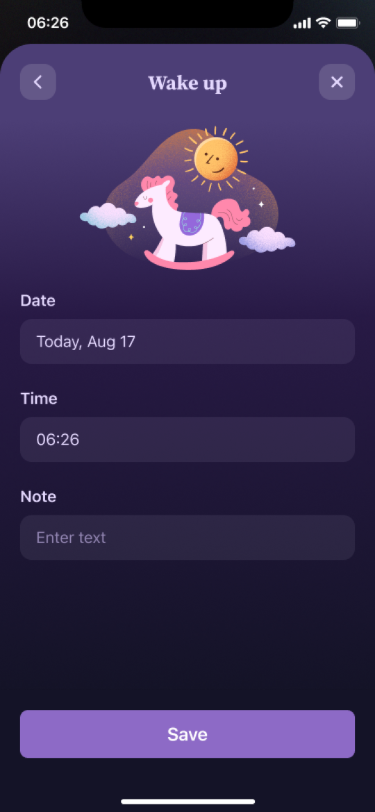 Wake up event form in the Luli app